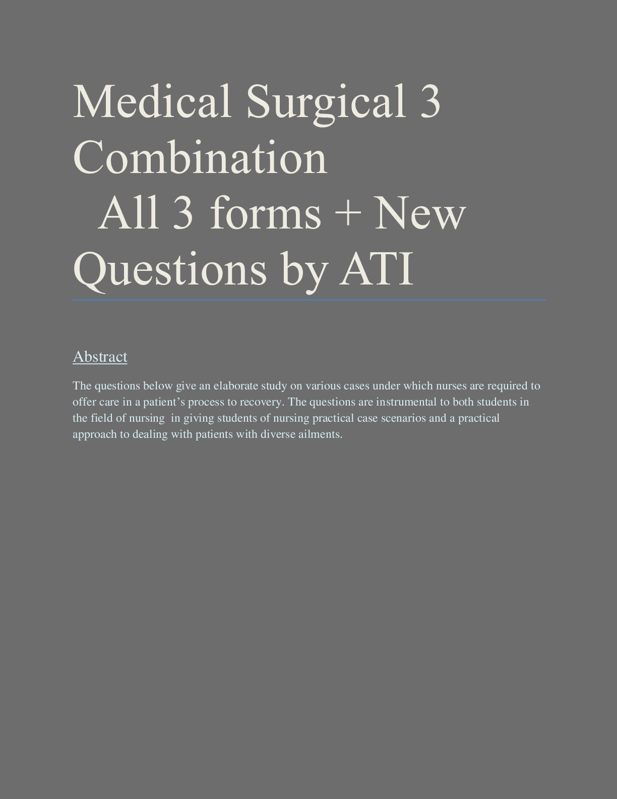 Preview image for RN ATI Medical Surgical 2016 Combination ABC New Questions
